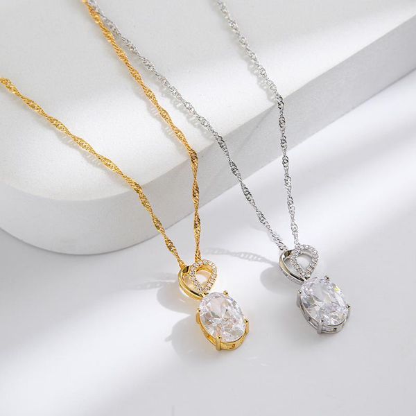 

pendant necklaces fashion necklace copper set zircon ins short clavicle chain korean for women 2021 luxury, Silver