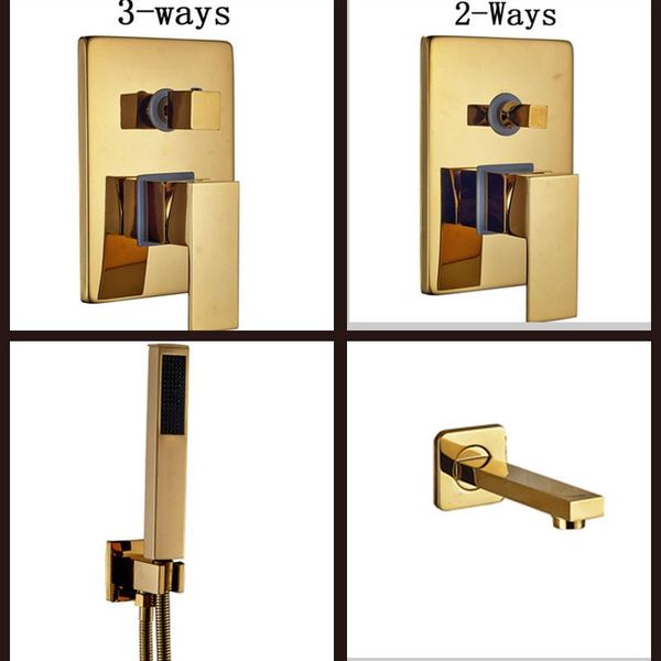 

bathroom sink faucets golden brass 2-3 ways shower mixer valve wall mount single handle control handles