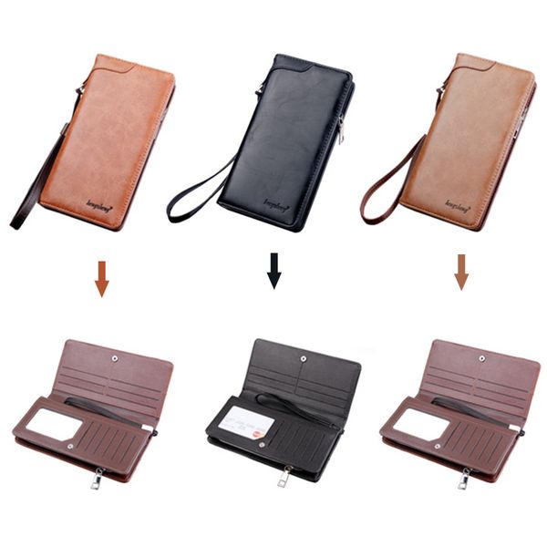

retro solide leather wallets men luxury quality long clutch wallet mens zipper purse business man brief designer durable bags, Red;black