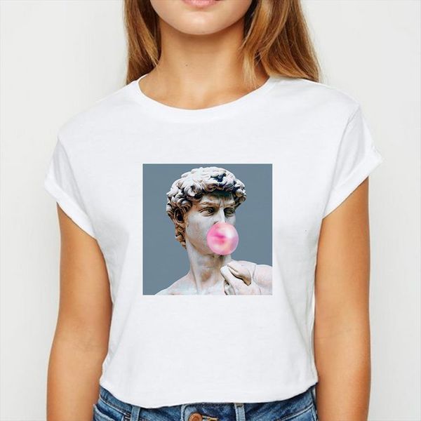

michelangelo blowing bubbles avant women garde ropa mujer spring summer casual tee round neck shirts, White