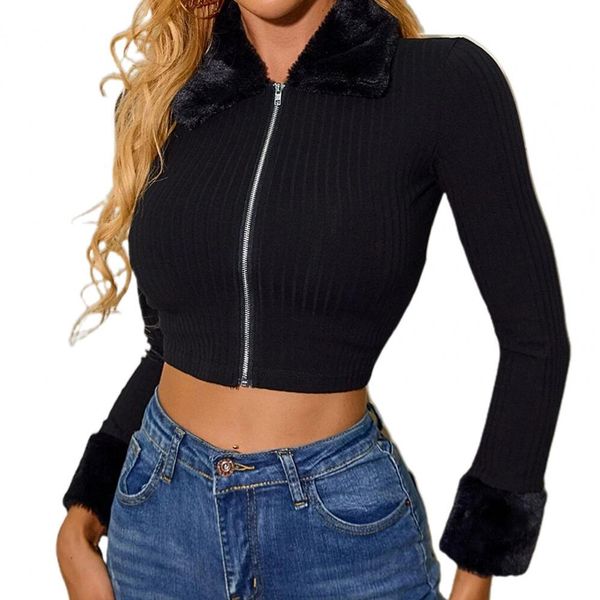 

autumn winter jackets for women plush long sleeve turn down collar short jacket women crop short coat feminine chaqueta, Gray