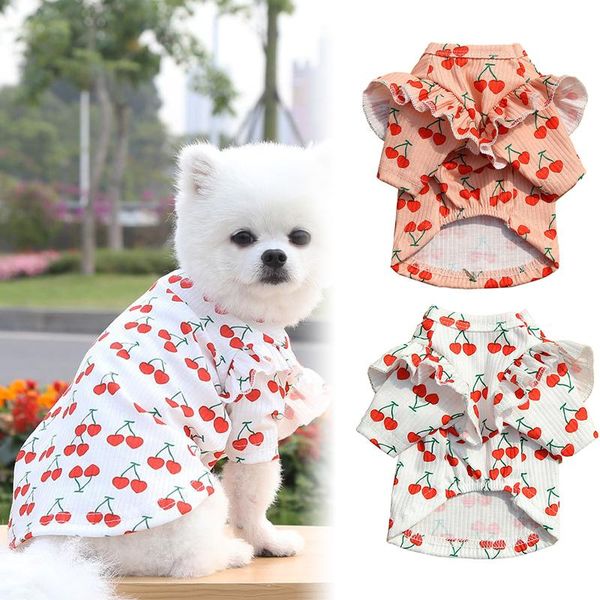 

cat costumes ruffle sleeves pet shirt pullover medium summer cherry printed costume for and dog supplies re