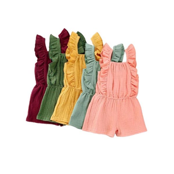 

jumpsuits 0-3y summer lovely kids baby girls boys rompers ruffles sleeve solid cuasal outfits 5 colors, Blue