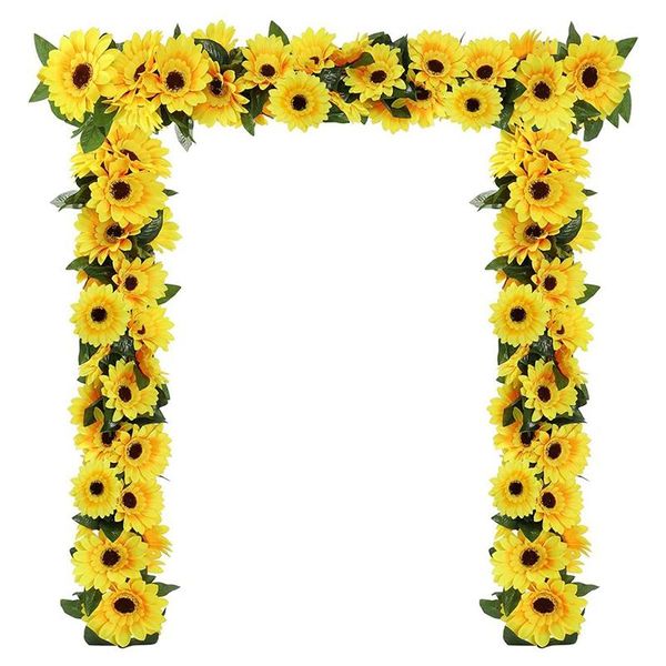 

2pcs sunflower garland artificial flowers vine fake silk sun flowers hanging vines for balcony garden wedding decoration