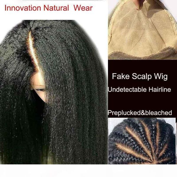 

undetectable deep part fake scalp frontal wig kinky straight preplucked 13x6 invisible lace front wigs brazilian remy human hair, Black