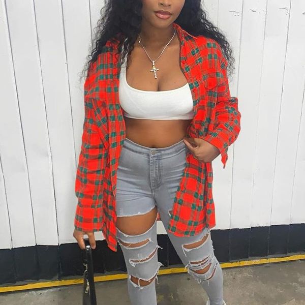 

women's blouses & shirts vintage plaid peinted women blouse oversized fashion female plus size clothing, White