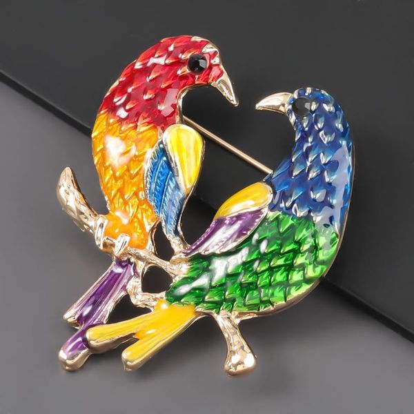 

pins, brooches fashion metal dripping oil a pair of bird cartoon brooch female pin creative corsage jewelry accessories, Gray