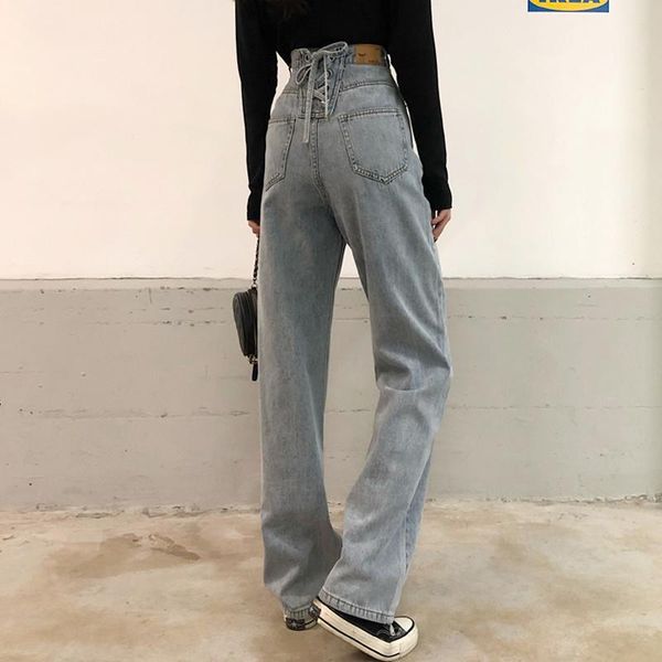 

women's jeans 2021 korean version net red straight pants high waist thin light color summer vertical feeling floor dragging, Blue