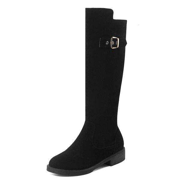 

cow suede camel big-sized buckled brown belt in a low-heel heel at knee knee-high boots with thick heels warm winter black dzso