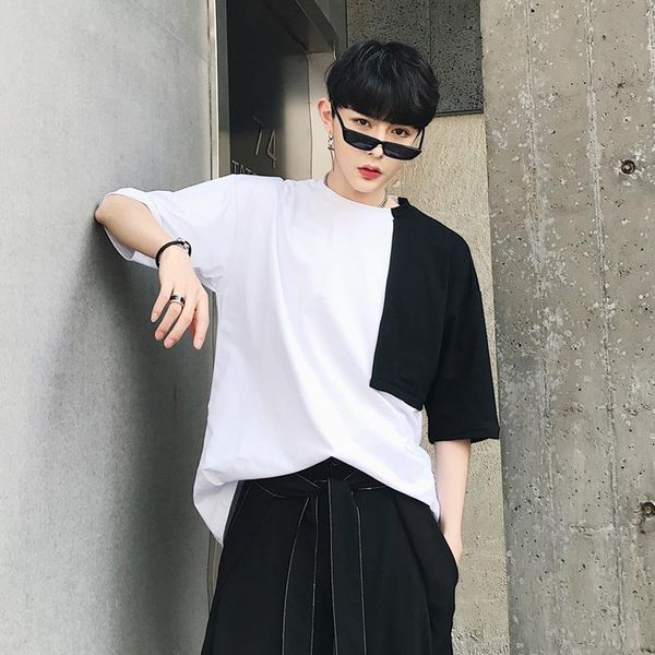

men's t-shirts m- xlsummer tide black and white color round neck half sleeve t-shirt brand loose solid base t-shirt., White;black