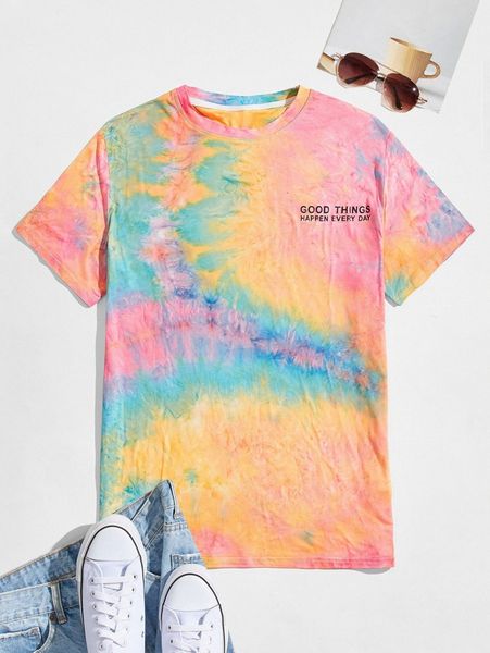 

men tie dye & slogan graphic tee r4vb#, White;black