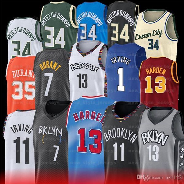 

7 kevin 11 kyrie 34 giannis irving antetokounmpo durant 13 harden ncaa men basketball jerseys z20, Black;red