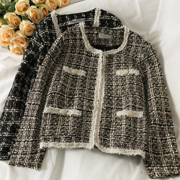 

women's jackets autumn clothing elegant fashion slim long-sleeved jacket temperament tweed women outerwear coats, Black;brown