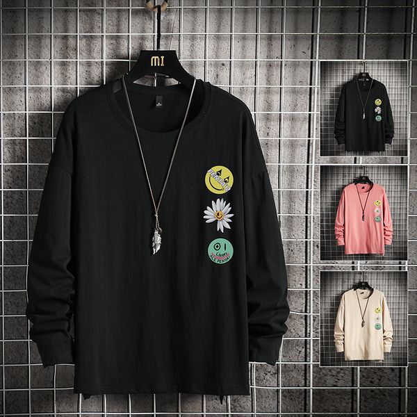 

2021 new smiley flame print round neck sweatshirt men and women plus streetwear usa size hoodie pullover mens hoodies ndwz, Black