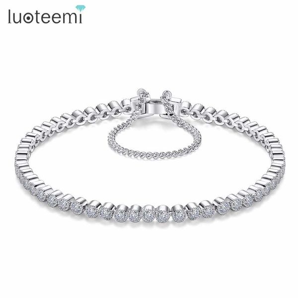 

luoteemi bridal classic tiny clear round cubic zirconia tennis bracelet banlgles for women wedding jewellry q0719, Black