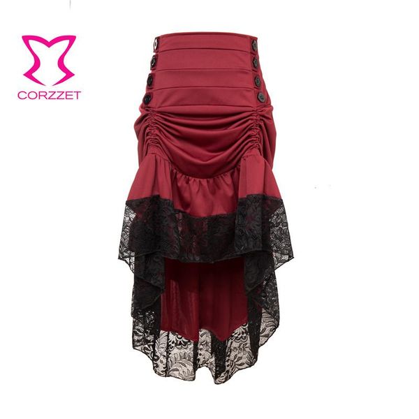 

skirts red & black lace ruffles long asymmetrical retro vintage womens plus size steampunk skirt victorian gothic clothing