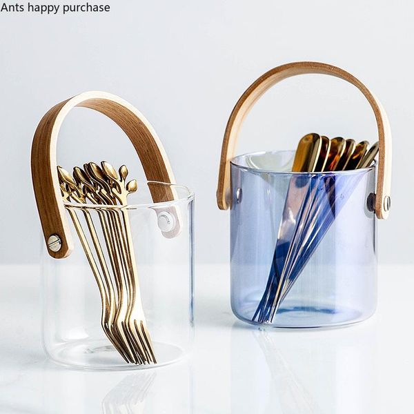 

forks nordic style golden leaf fruit fork transparent glass storage jar home cake dessert coffee table metal toothpicks