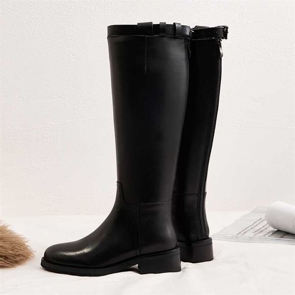 

vangull women genuine leather boots fashion handmade classic pointed toe european and american fashion women's knee-high boots 211204, Black