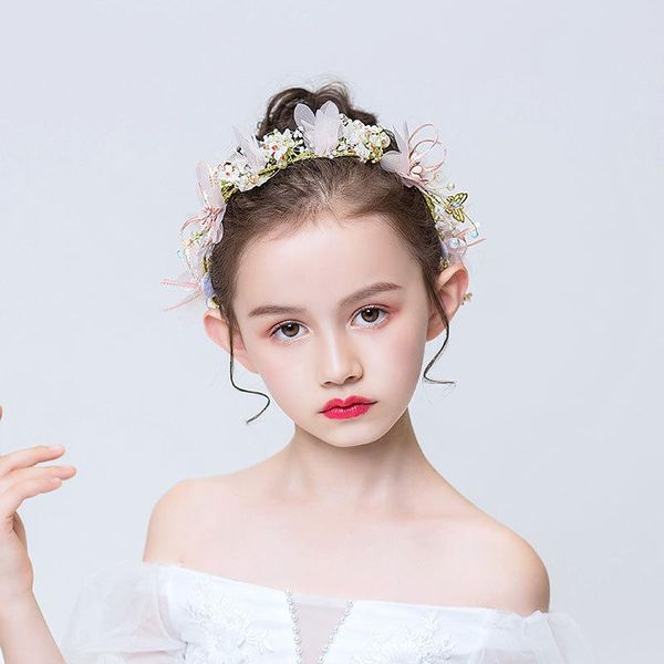 

hair accessories tiaras pearls crown flower girl headdress fairy princess children garland head show po matching decor gift, Slivery;white