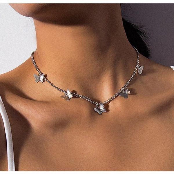 

chains bohemian cute butterfly choker necklace for women gold silver color clavicle chain 2021 fashion female chic chocker jewelry