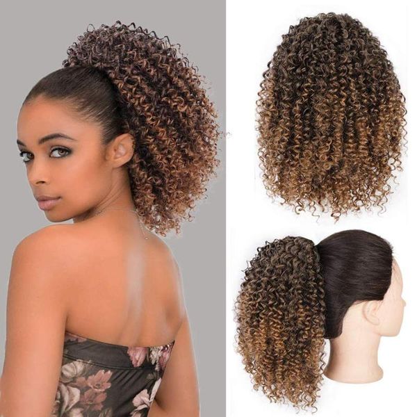 

synthetic wigs black star afro curly ponytail hair piece for women clip in drawstring girl