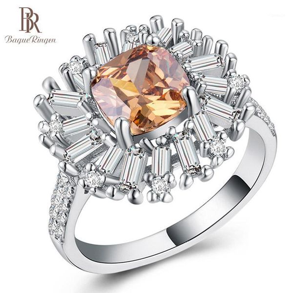 

cluster rings bague ringen women 925 sterling silver ring wtih 10mm big citrine gemstone engagement jewelry woman gifts size 6-10, Golden;silver