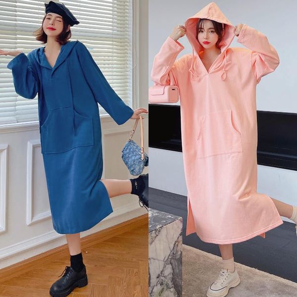 

casual dresses autumn loose solid long-sleeved dress female w023, Black;gray