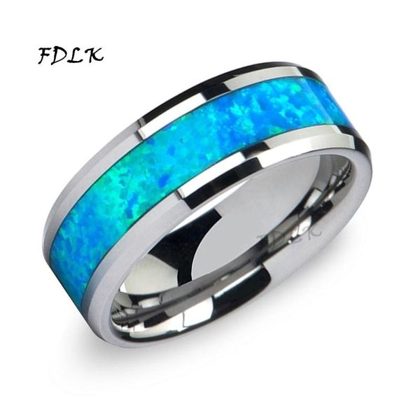 

wedding rings fdlk luxury fashion 8mm stainless steel men blue imitation opal inlay never fade engagement ring men's jewelry, Slivery;golden