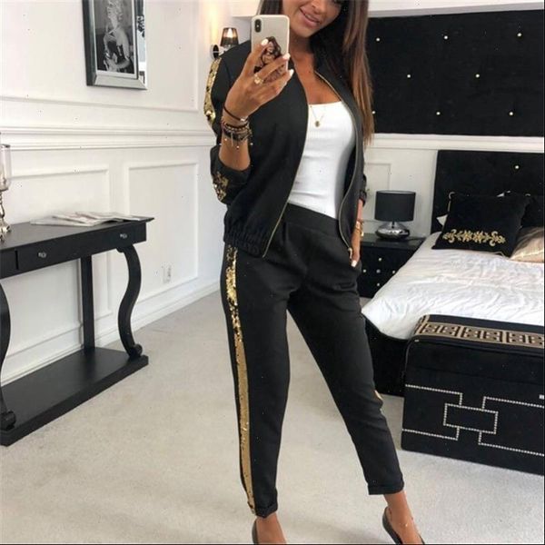 

tracksuit autumn fashion clothing sets women tracksuits long sleeve sequin jacket pants two piece set sweatsuit female casual outfits, Gray
