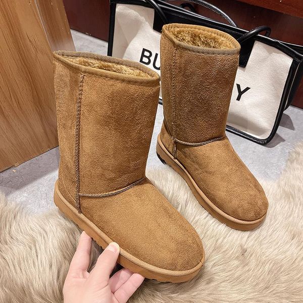 

boots 2022 women's snow thick-soled winter flat-bottomed cotton outdoor non-slip warmth female round toe nude, Black