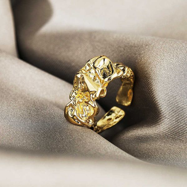 

creative tin foil irregular opening ring metal texture rugged geometric ring, Silver