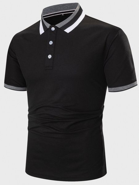 

men striped trim polo shirt 658k#, White;black