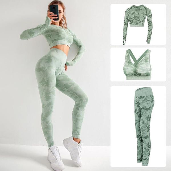 

yoga outfit 3 peice set women workout clothes sets gym long sleeve crop gym leggings+sport bra female fitness sports suits