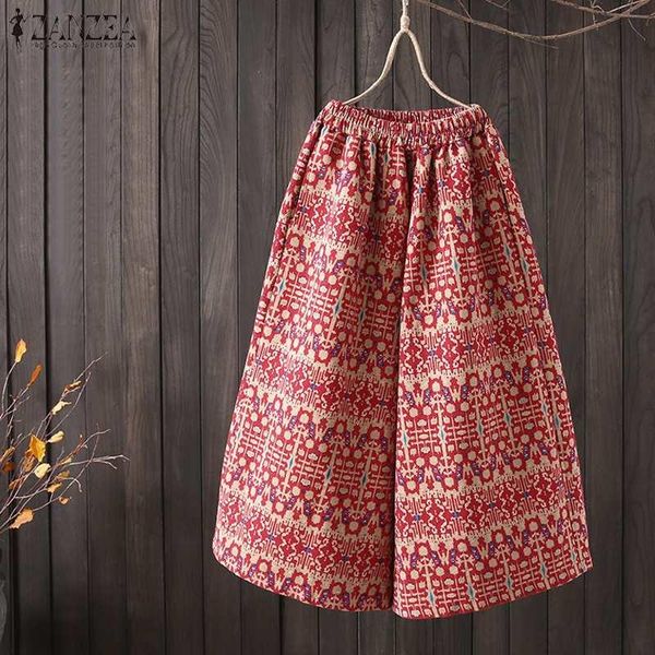 

women's pants & capris zanzea 2021 women elastic waist floral printed pantalon ladies boho cotton wide leg casual loose harem trousers, Black;white