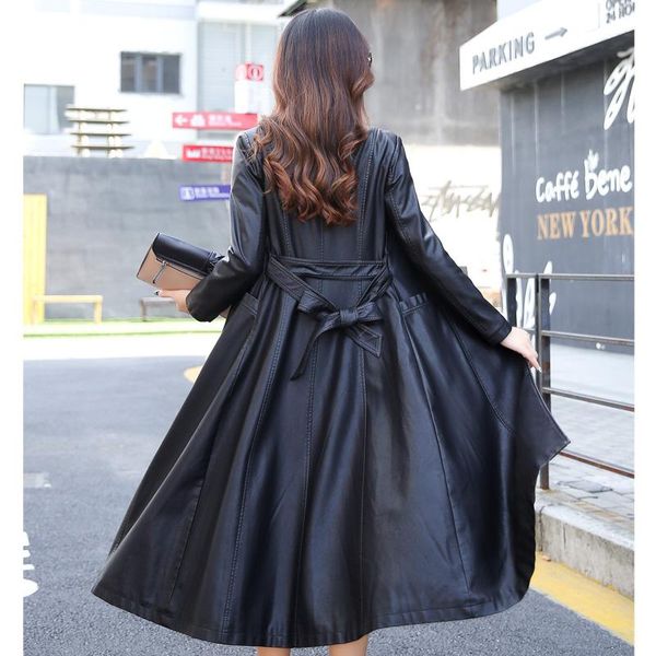 

women's leather & faux fashion x-long autumn 2021 womens black jacket winter plus size 5xl single breasted coat female windbreaker