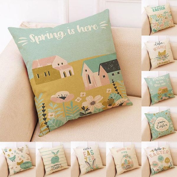 

pillow case 18" happy easter flower truck egg pattern printed sofa living room bedroom home decoration cushion cover