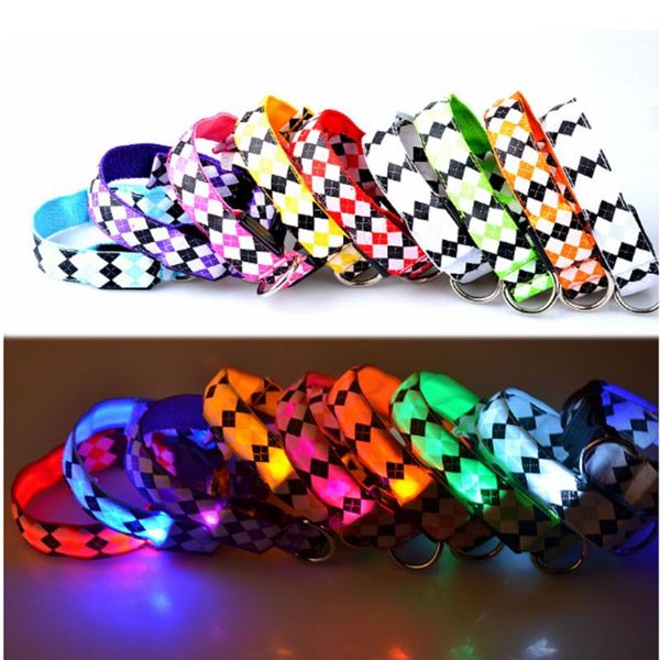 

dog collars & leashes led collar glow nylon for dogs puppy cats pet large adjustable night luminous supplies shop acessories