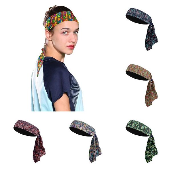 

ethnic style printed sports head band for women yoga fitness compression hair headband bike cycling running sweatband unisex, Yellow;black