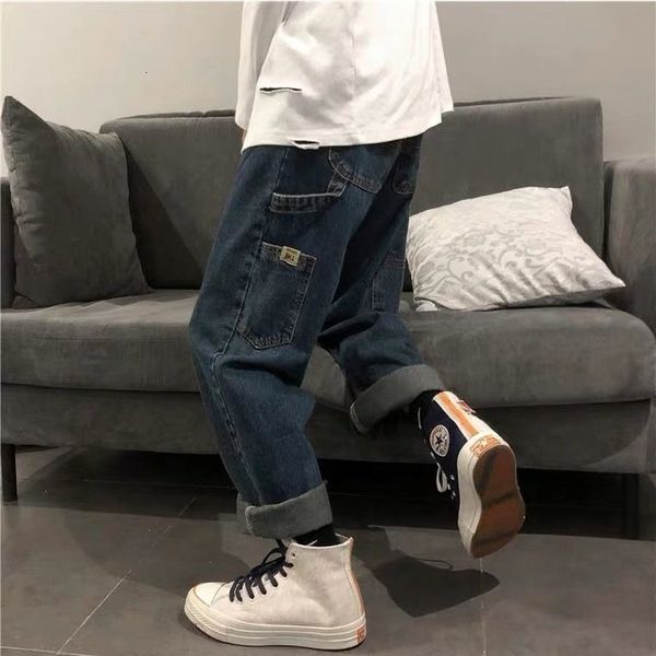 

cargo loss of rights wijde piping korean trend broek in hong kong style fashion brand vintage jeans men, Blue