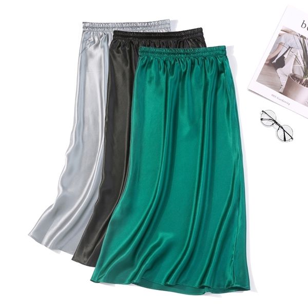 

women's 100% pure silk satin fishtail midi pencil long skirt jn020 t200113, Black