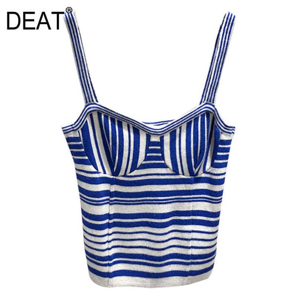

[deat] summer fashion vest stripe sleeveless sling knitting style women tank 13q087 210527, White