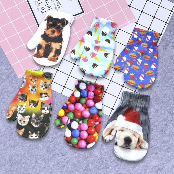 Kinder Kinder Winter Warme 3D Tier Druck Gestrickte Kitty Pet Nette Handschuhe Mode Arm Hand Wärmer Lange Fingerlose Handschuhe1