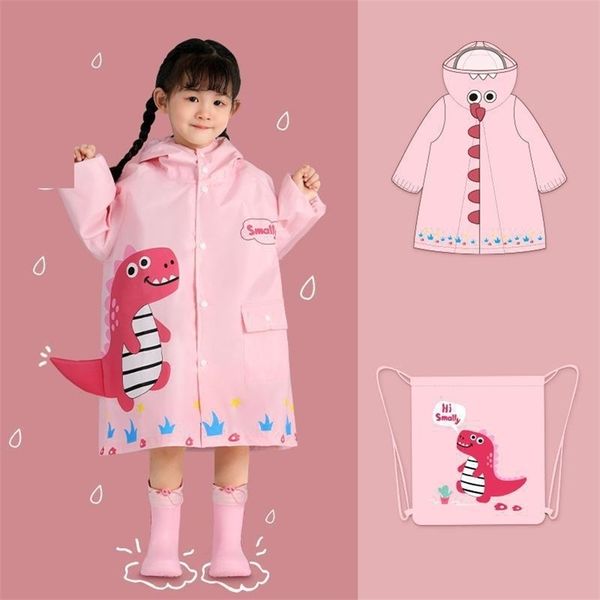 Mädchen Regenmantel Wasserdicht 1-15 Jahre Jungen Jacken Cartoon Baby Mantel Outfits Dinosaurier Nette tragen Kinder Outwear 211204