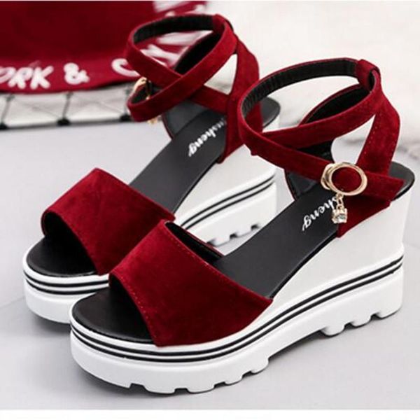 

dress shoes sandals summer women's ladies wedges mouth roman suede heels, Black