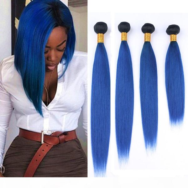 

#1b blue ombre straight human hair bundles black and dark blue ombre brazilian virgin hair weaves two tone human hair weft extensions 4pcs