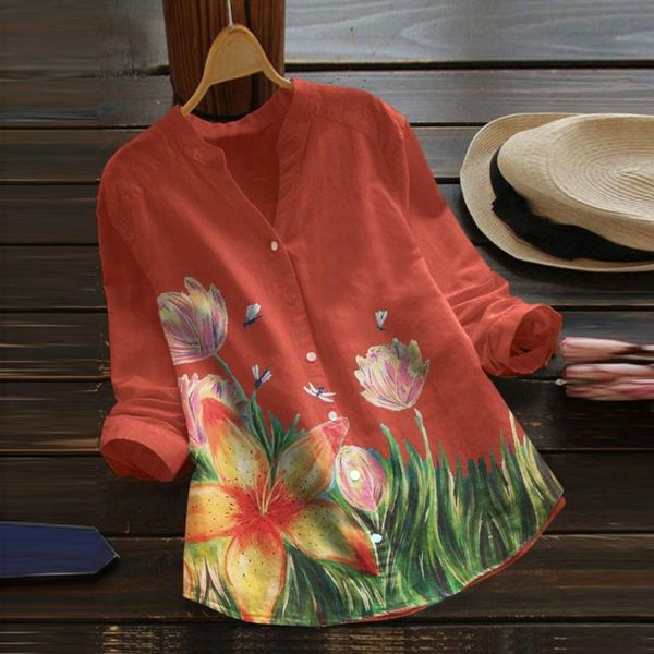 

women's blouses & shirts fashion blouse women cotton linen 2021 causal short sleeve flower print female asymmetrical tunic plus size bl, White