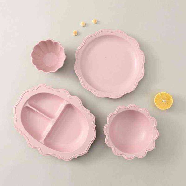 

fashion wheat straw baby cartoon tableware set children's dishes kids dinner baby feeding plate training bowl g1221