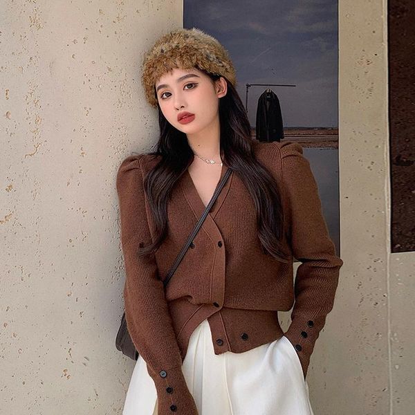 

women's knits & tees sweater coat wear loose in spring and autumn 2021 v-neck design sense knitted cardigan, White