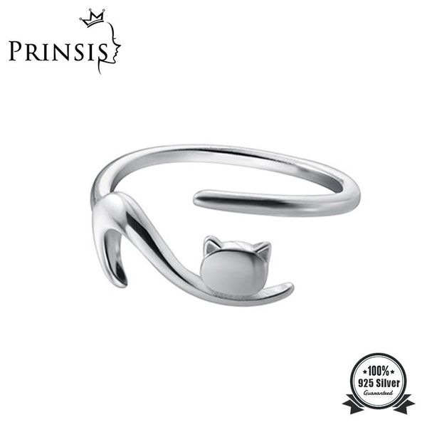 

cluster rings prinsis minimalist genuine 925 sterling silver fashion animal cat opening ring for women wedding party jewelry dd1024, Golden;silver