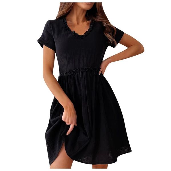 

casual dresses dress summer2021 beach womens fashion v-neck sleeveless solid color condole belt irregular, Black;gray